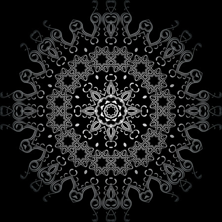 Art White Seamless Symmetric Pattern On Black Background Vectorのイラスト素材