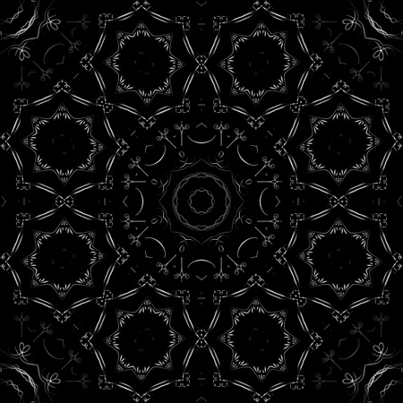 Art Metal Seamless Symmetric Pattern On Black Background Vectorのイラスト素材