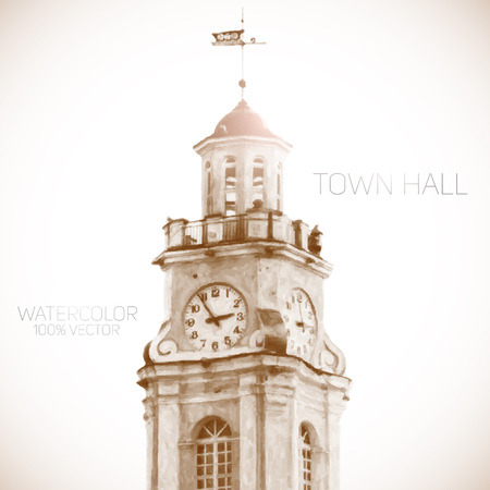 Town hall building watercolor vector illustrationのイラスト素材