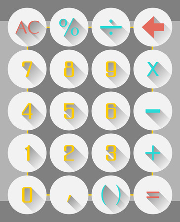 calculator interface icons flat design with long shadows effect in stylish colors of web design objects isolatedのイラスト素材