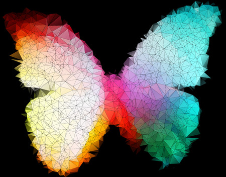 multicolor bright butterfly on black abstract geometric background  stained-glass window のイラスト素材