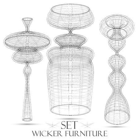 Set of wicker furniture drawings of objects vectorのイラスト素材