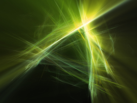 green sketch the outline of a bright line on black background abstract backgroundの写真素材