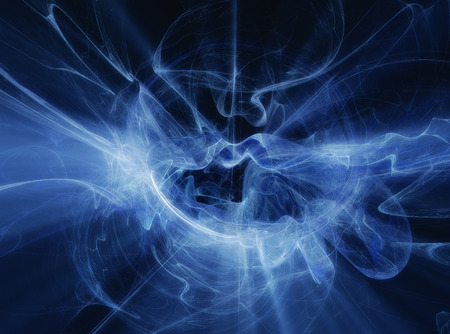 blue abstract background lines glowing on a black backgroundの写真素材