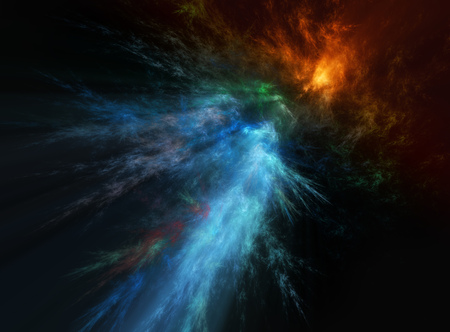 good and evil light and darkness abstraction on a black backgroundの写真素材