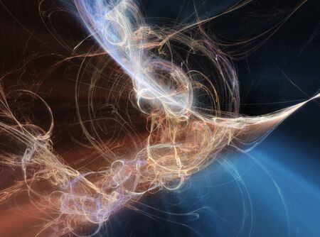 orange blue fractal lines on a black background with abstraction glowの写真素材