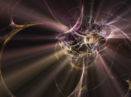 purple orange fractal lines on a black background with abstraction glowの写真素材