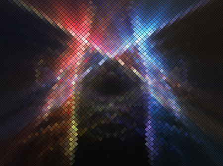 orange blue contrast abstract night lights disco square pixel mosaic double exposure backgroundのイラスト素材