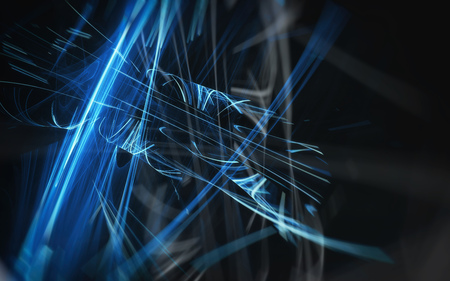 Bright blue glowing lines on a black background, a dynamic image double exposure huge resolutionの写真素材