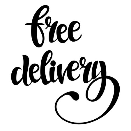 Handwritten vector typography for delivery service. Lettering text isolated on white background. Hand drawn illustration. Free delivery. Banner, poster template.のイラスト素材