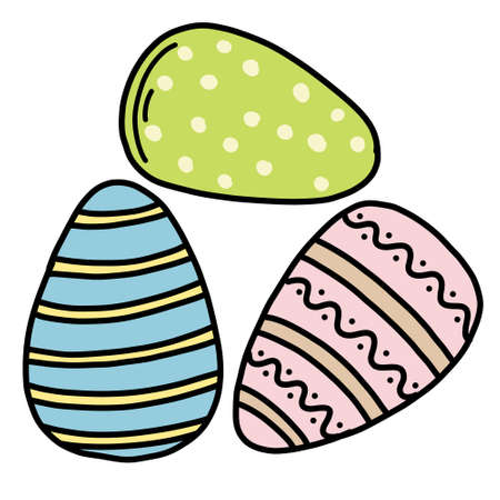 Doodle Easter illustration with multicolor easter eggs. Element for Easter decor, fabric, print, wrapping paper, your own design.のイラスト素材
