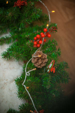 Christmas lights and toysの写真素材