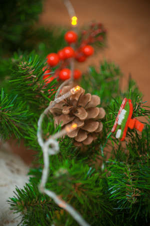 Christmas lights and toysの写真素材