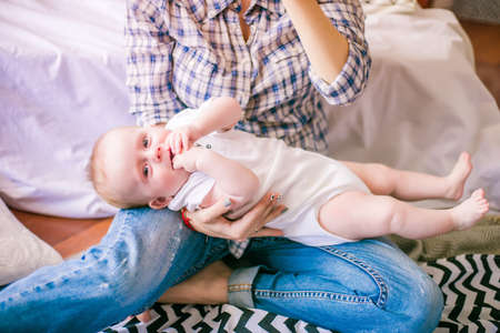 mom with baby boyの写真素材