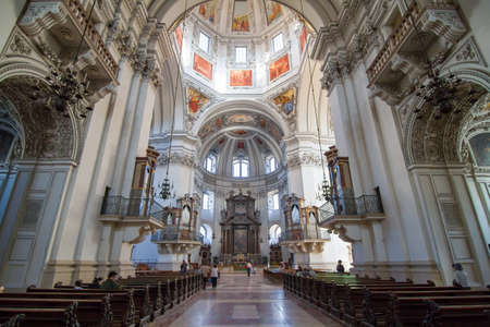 The white decoration inside the cathedral of Salzburg, Austria のeditorial素材
