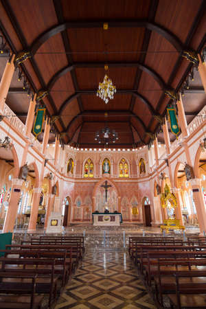 Inside the church with the wooden roof.のeditorial素材