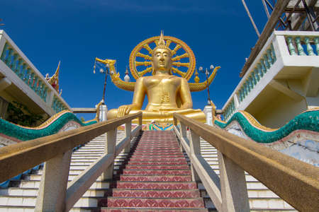 The golden Buddha in clear sky day on Samui island.の写真素材