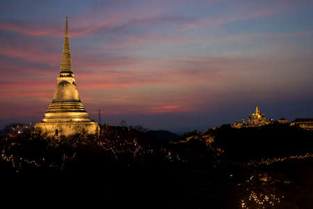 The pagoda on the hill in the twilight time.のeditorial素材
