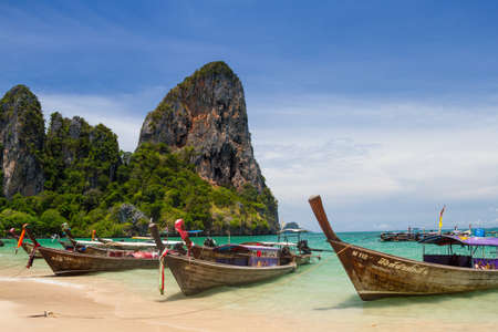 Thai local boat along the Railay beach.の写真素材