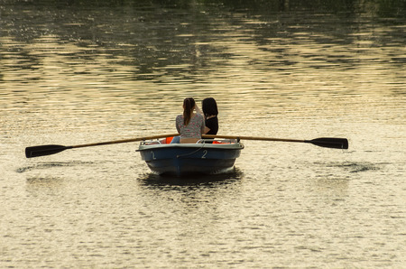 Girls floating by their ownの写真素材