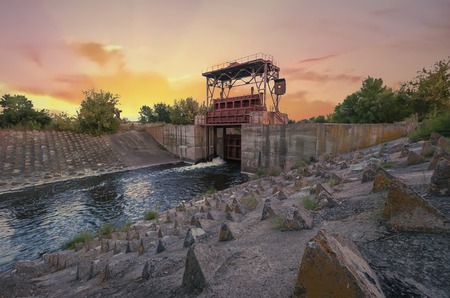 Scenic dusk at Gebels dam retouchedの写真素材