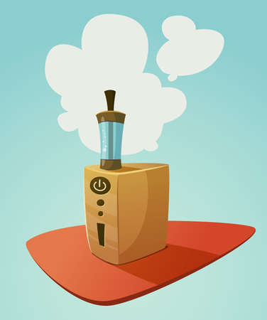 Vaping device mod with a cloud of vapor. Vector cartoon illustration for print and web. Stop...
