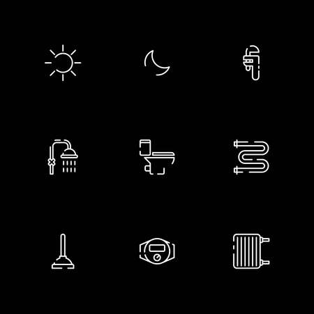 Plumbing service and bathroom line icons setのイラスト素材