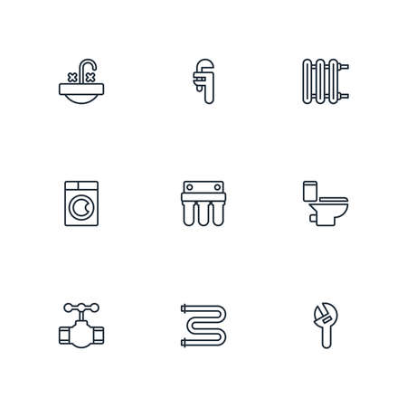 Plumbing service and bathroom line icons setのイラスト素材