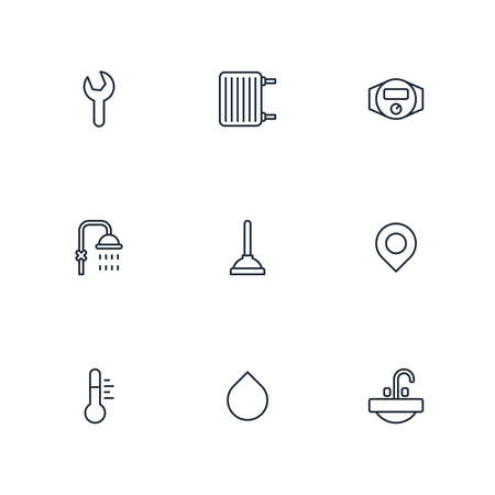 Plumbing service and bathroom line icons setのイラスト素材
