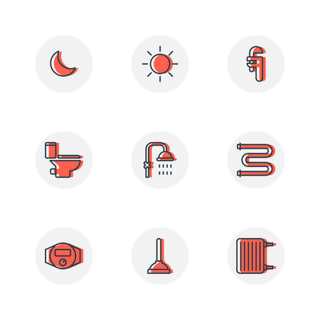 Plumbing service and bathroom line icons setのイラスト素材
