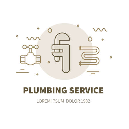 Plumbing service concept design illustration and logo of adjustable pipe wrenchのイラスト素材