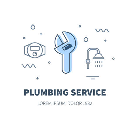 Plumbing service concept design illustration and logo of adjustable pipe wrenchのイラスト素材