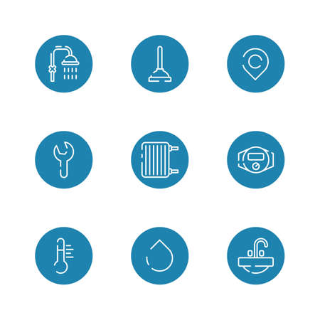 Plumbing service and bathroom line icons setのイラスト素材