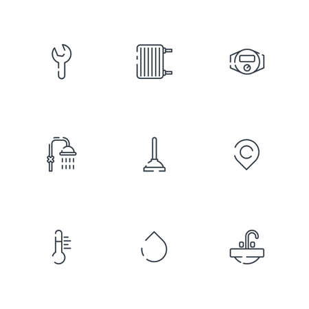 Plumbing service and bathroom line icons setのイラスト素材