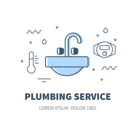 Plumbing service concept design illustration and logo of sink basin with faucetのイラスト素材