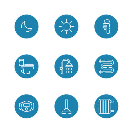 Plumbing service and bathroom line icons setのイラスト素材