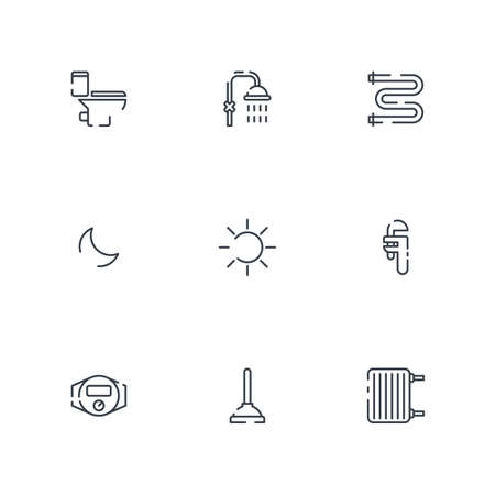 Plumbing service and bathroom line icons setのイラスト素材