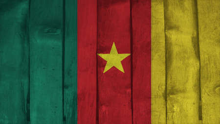 Cameroon Flag on the wood textureの写真素材