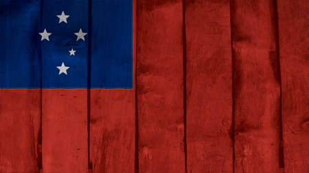 samoa Flag on the wood textureの写真素材