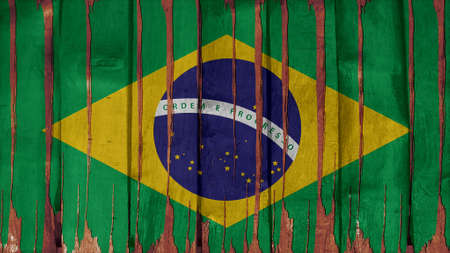 brazil Flag tinted vertical on the wood texture
