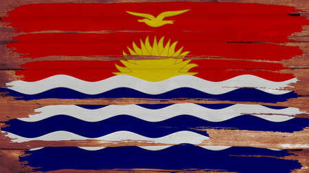 Kiribati Flag tinted horizontal on the wood textureの写真素材