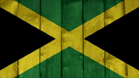 jamaica Flag on the wood textureの写真素材