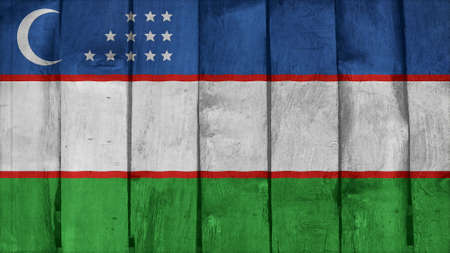 uzbekistan Flag on the wood textureの写真素材