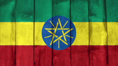 ethiopia Flag on the wood textureの写真素材