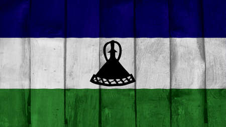 Lesotho Flag on the wood textureの写真素材
