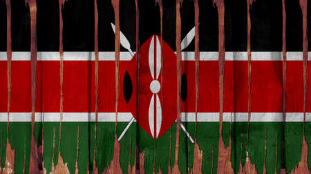 Kenya Flag tinted vertical on the wood textureの写真素材