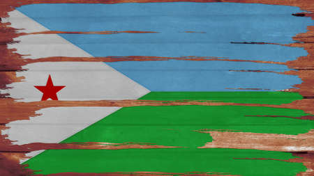 djibouti Flag tinted horizontal on the wood textureの写真素材