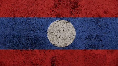 laos Flag on the old wall textureの写真素材