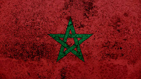 morocco Flag on the old wall textureの写真素材