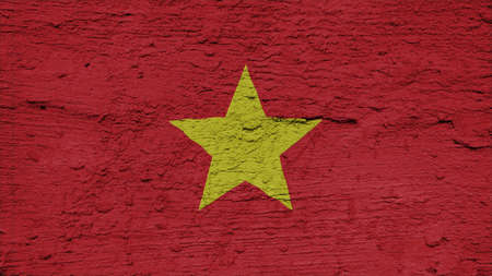 vietnam Flag on the wall textureの写真素材